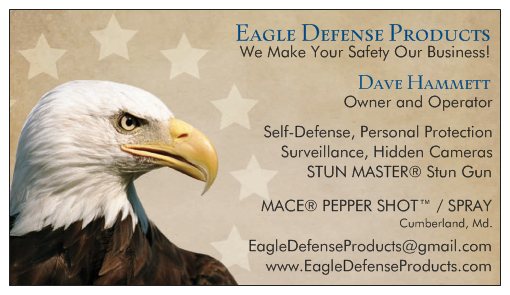 Eagle Defense Products 
Your Safety Is Our Business!
https://www.eagledefenseproducts.com