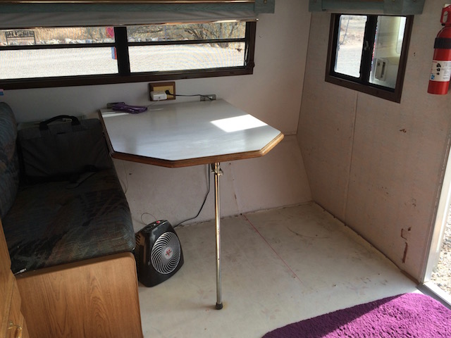Here's the dinette after removing the bench seat.  I will repair the wall and put in a new floor covering.  Vinyl I think