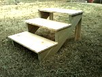 I made these steps for our Sunny. Using two three-step stringers from Home Depot. Used 1 x 12's for the steps and some 1 x 4 furring strips for the...