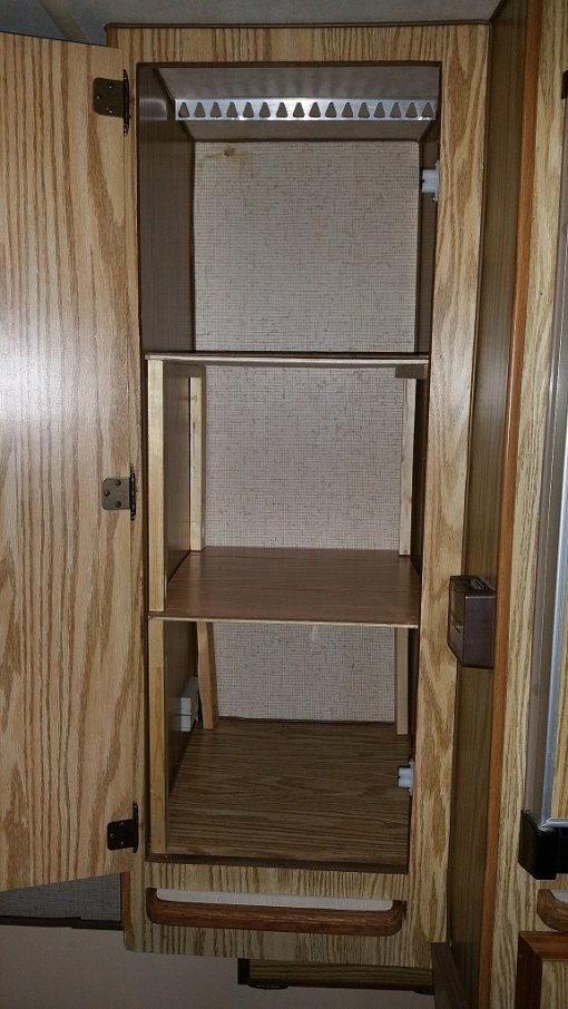Wardrobe shelves - Tried my hand at BenB's shelf design. Not too pretty but will serve the purpose. I needed shelves instead of a place to hang stuff. Used left over materials from the front rebuild. 

If you are interested in doing something like this, check out BenB's post.
https://www.sunlineclub.com/forums/f73/bedroom-storage-shelves-17496.html

In his, the front legs on both sides are hidden in the closet. Mine is only hidden on one side.